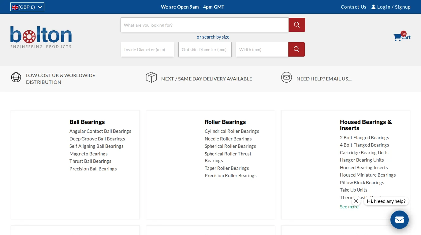 bepltd.com homepage after the migration, Bolton Engineering Products