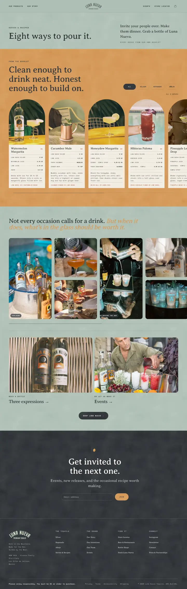 Luna Nueva Serves & Recipes page, full length