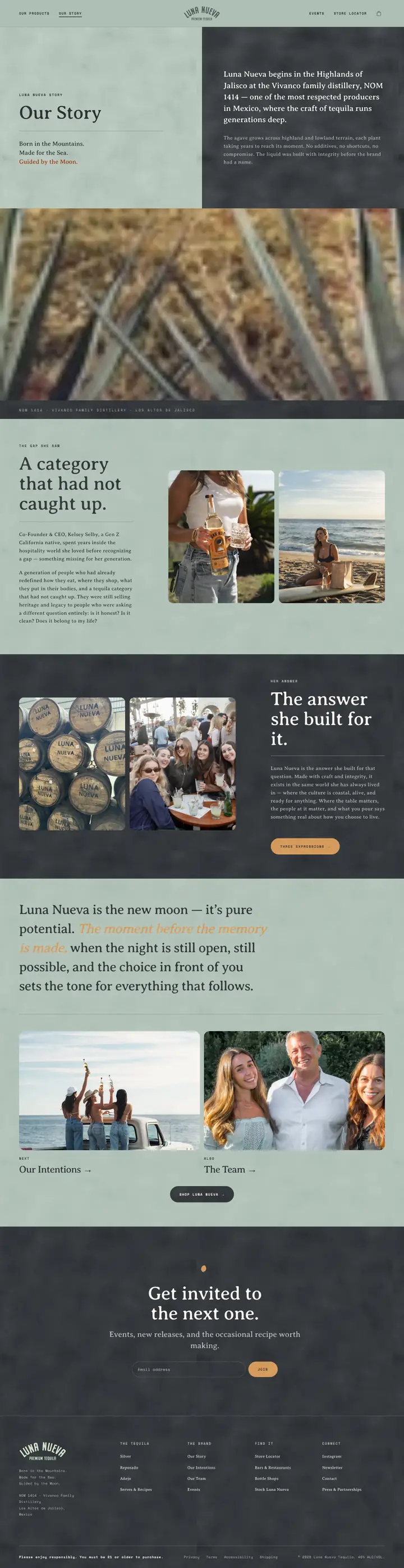 Luna Nueva Our Story page, full length